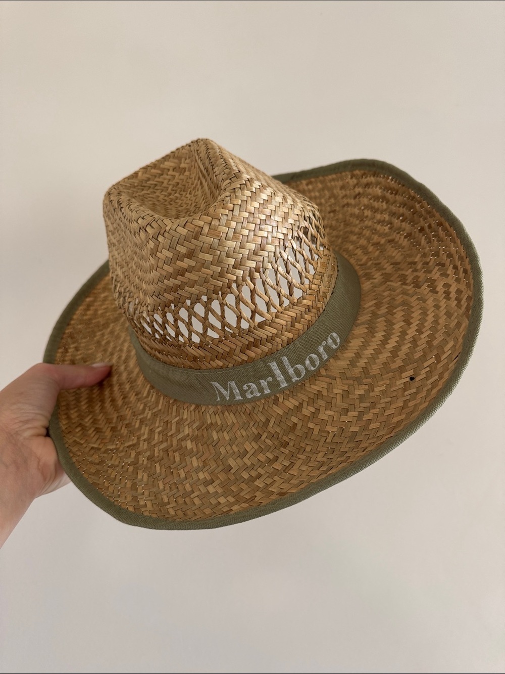 vintage marlboro straw cowboy hat seafoam green trim